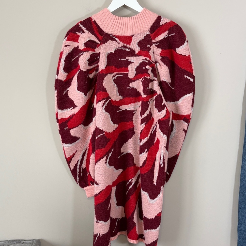 Anthropologie Farm Rio Flower Knit Mini Dress Pink Red Sz L NEW - Picture 6 of 13